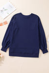 Bonbon Solid O Neck High Low Hem Pullover Sweatshirt