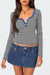 Black Stripe Contrast Trim Long Sleeve Henley Top