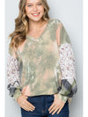 Celeste Full Size Tie-Dye V-Neck Printed Sleeve Blouse