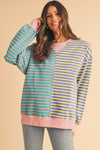 Pink Stripe Colorblock Drop Shoulder Oversize Sweatshirt