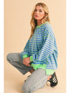 Pink Stripe Contrast Trim High Low Tunic Sweatshirt