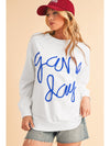 Dark Blue Tinsel Game Day Drop Shoulder Sweatshirt