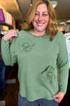 Grass Green Flower Applique Mineral Wash Plus Size Top
