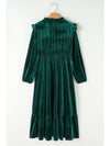 Blackish Green Frill Neck Velvet High Waist Plus Size Dress