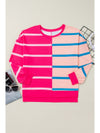 Rose Stripe Color Block Crewneck Long Sleeve Plus Size T Shirt