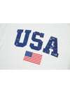 White USA Flag Print Ribbed Drop Shoulder Sweatshirt