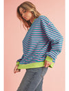 Green Stripe Contrast Edge Oversized Sweatshirt