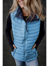 Sky Blue Plush Collared Quilted Zipped Puffer Vest