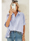 Sky Blue Stripe Dolman Sleeve Oversized Blouse