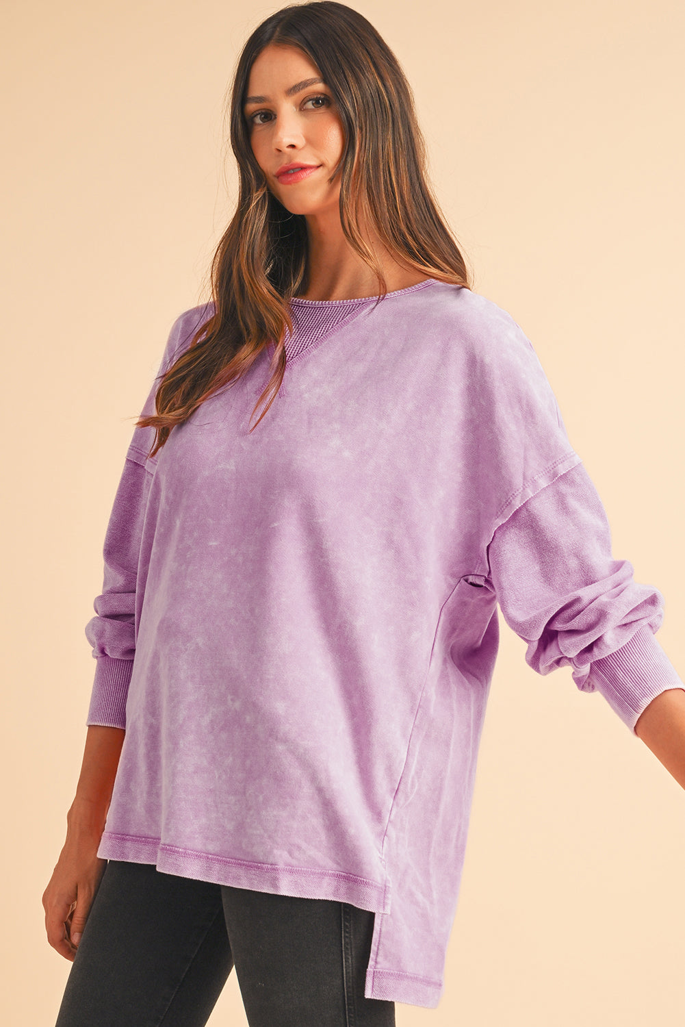 Orchid Petal Mineral Wash Drop Shoulder Oversized Sweatshirt