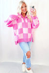 Pink Checkered Button Collared Sweater