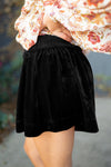 Black Velvet Smocked High Waist Shorts