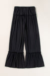 Black Frill Detail Drawstring High Waist Wide Leg Pants