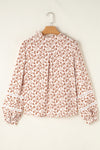 Blue Floral Print Lace Detail Puff Sleeve Shirt