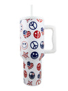 White 40oz Smiley Face American Flag Tumbler Cup