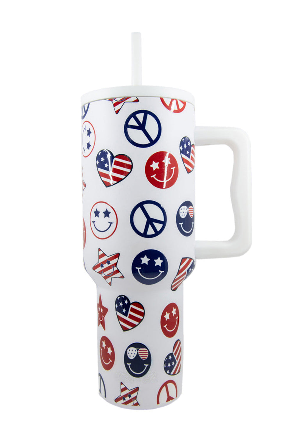 White 40oz Smiley Face American Flag Tumbler Cup