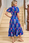 White Floral Ruffle Hem Pop of Color Neckline Dress