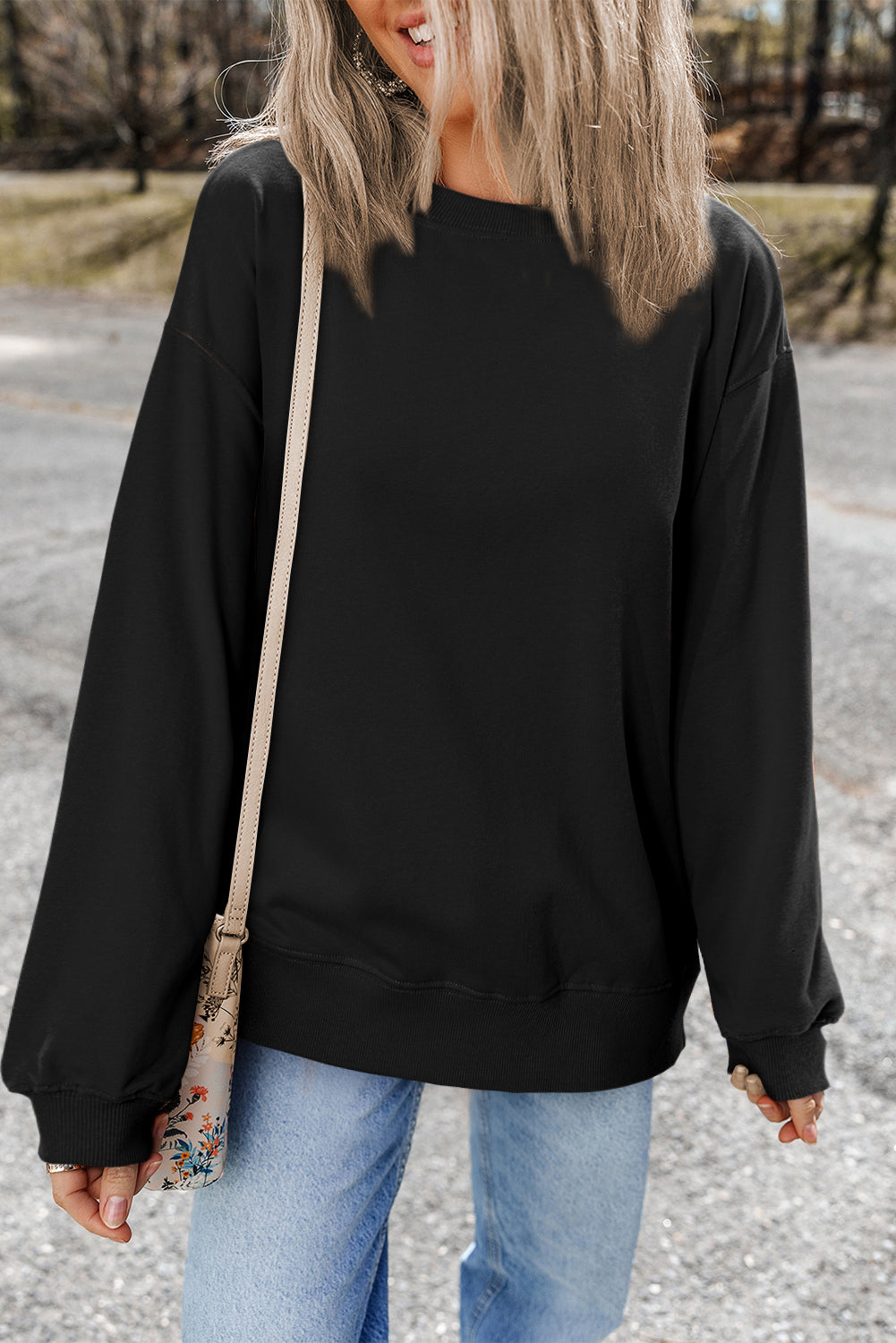 Orange Plain Drop Shoulder Crewneck Pullover Sweatshirt