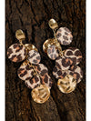 Chestnut Leopard Alloy Disc Stud Dangle Earrings