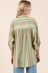 Mittoshop Striped Bubble Sleeve Button Down Shirt