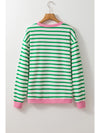 Bright Green Striped Contrast Trim Long Sleeve Top