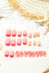 Pink French Color Block Flower Pattern Press on Nails