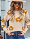 Angel Wings Flower Round Neck Long Sleeve Sweater - Cocoa Yacht Club