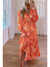 Orange Boho Floral Bishop Sleeve V Neck Tiered Maxi Dress