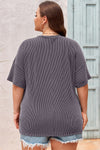 Black Twist Corded V-Neck Plain Plus T-Shirt