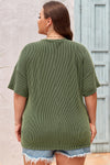 Black Twist Corded V-Neck Plain Plus T-Shirt