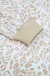 Khaki Ribbed Trim Ruffle Detail Leopard Round Neck Sweatshirt