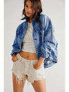 Blue Stripe Washed Oversized Pocketed Denim Jacket