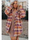 Multicolour Plus Size Plaid Print Collared Button Up Jacket