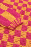 Multicolor Plaid Open Front Knitted Cardigan