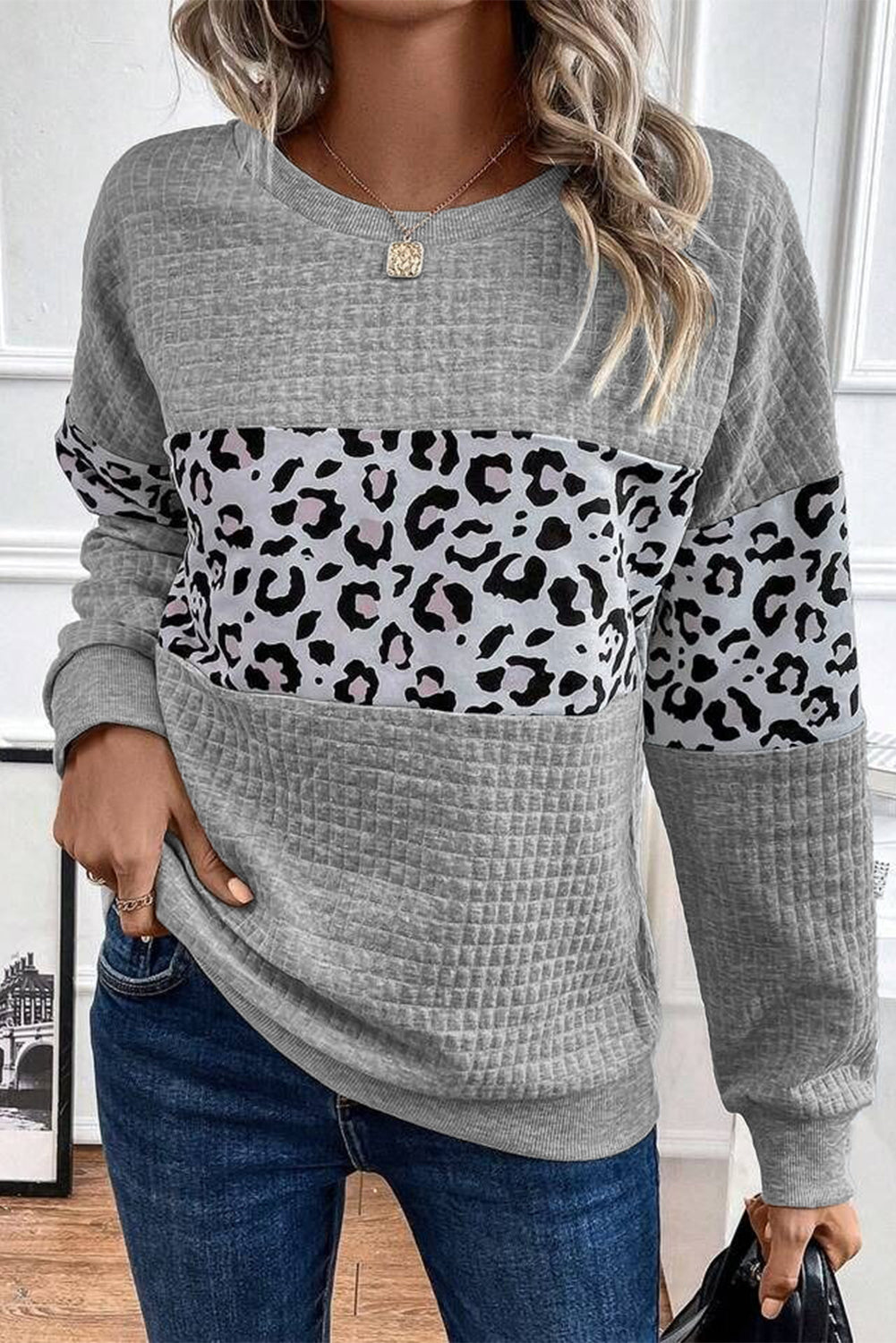 Parchment Leopard Quilted Patchwork Pullover Sweatshirt