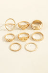 Gold 8Pcs Minimalism Alloy Ring Set