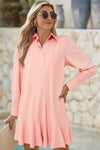 Delicacy Plain Ruffle Hem Mini Shirt Dress