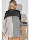 Rose Red Colorblock Patchwork Ribbed Oversized Henley Sweatshirt