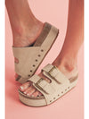 Beige Suede Buckle Decor Corky Platform Slides Shoes