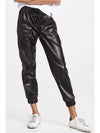 Black Faux Leather Smocked Waist Drawstring Cropped Pants