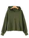 Smoke Green Half Zipper Kangaroo Pockets Drop Shoulder Hoodie