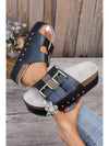 Chestnut Dual Buckle Studded Vintage Platform Slides Shoes