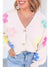 Beige Cute Flower V Neck Buttoned Plus Size Cardigan