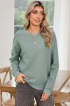 Clearly Aqua Waffle Knit Drop Shoulder V Neck Top