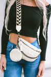 Bright White Floral Colorblock Strap Crossbody Bag with Coin Purse