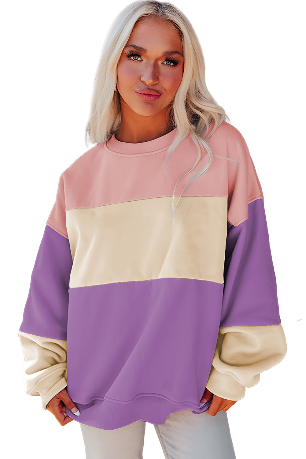 Sky Blue Colorblock Drop Shoulder Sweatshirt