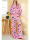 Pink Cheetah Print Shirt and Wide Leg Pants Pajama Set