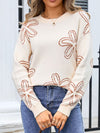 Angel Wings Flower Round Neck Dropped Shoulder Sweater - Cocoa Yacht Club