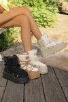 Camel Sherpa PU Leather Patchwork Lace-up Thick Bottom Snow Boots