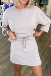 Jet Stream Solid Color Drop Shoulder Pullover Drawstring Mini Skirt Set